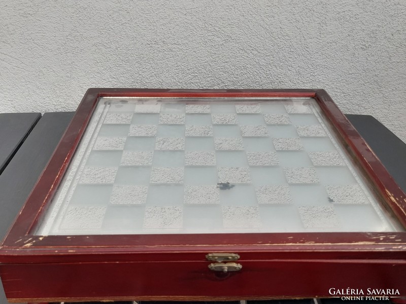 Glass chess set with storage board