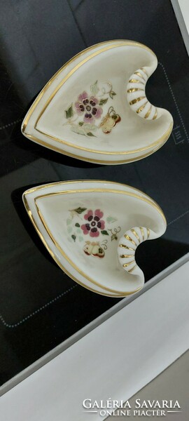 Pair of Zsolnay heart butterfly ashtrays