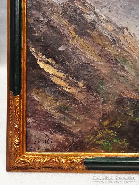 Astrid Walford (1907_1984): Alpesi táj; olaj - furnér festmény