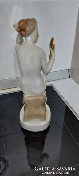 Porcelain statue of woman with mirror from Herend