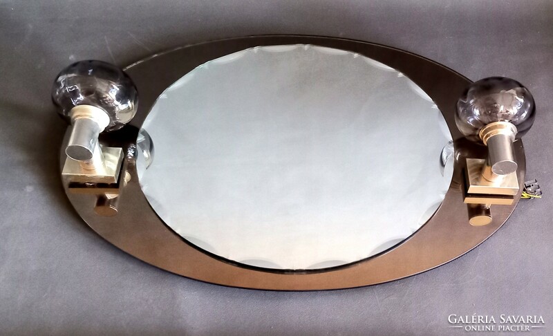 Art deco Murano carved chrome wall mirror with lamp negotiable Italian 1970 design