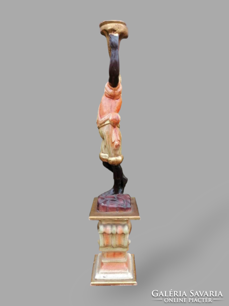 Fa szobor gyertyatartó afrikai ember