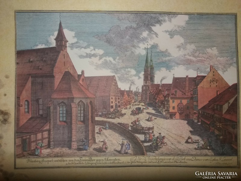 Antik német színezett rézkarcok NÜRNBERG gyűjteménye 10 darab egyben a képek szerint