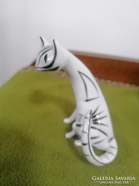Art deco stílusú retro Hollóházi porcelán cica