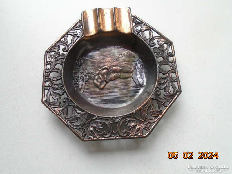 Decorative pierced ashtray with delicate elaborate plant rim, bronzed with the 