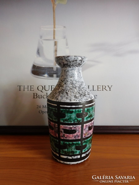 Strehla retro kerámia váza geometrikus mintával18 cm - mid century