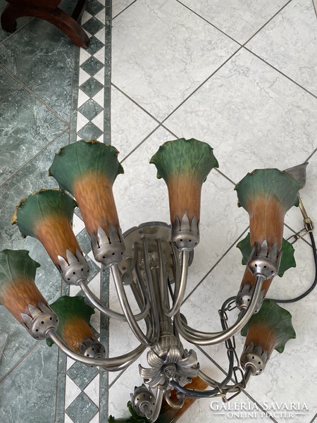 Art Nouveau chandelier and two table lamps