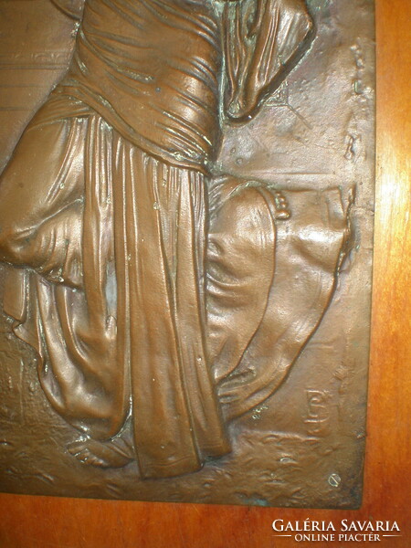 Old wonderful relief, marked! ! The copper is 35 X 19.5 cm, the wood is 40 x 23 cm