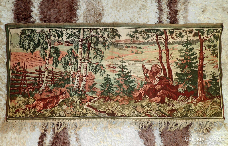Old large vintage tapestry tapestry wall protector 140 cm forest hunter fox bird wall tapestry carpet