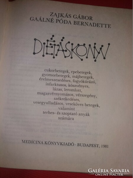1988.Zajkás Gábor :Diétáskönyv, könyv a képek szerint MEDICINA