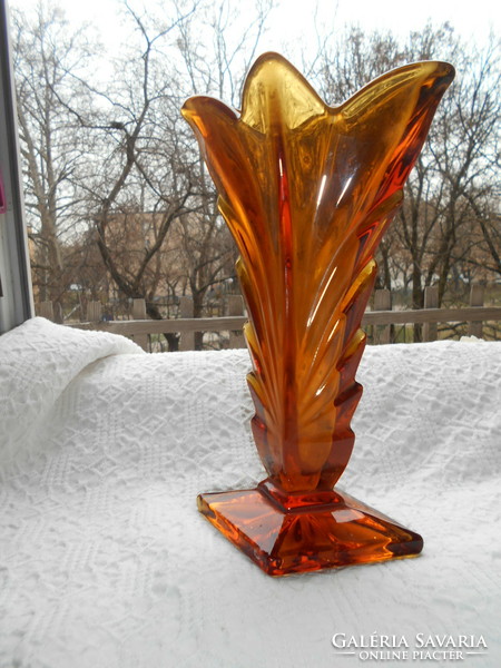 Art deco glass vase, beautiful amber color - 30s