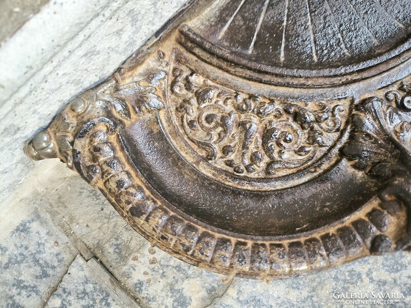 Beautiful art nouveau cast iron stove front spark arrester with ash ember catch ornate pattern.