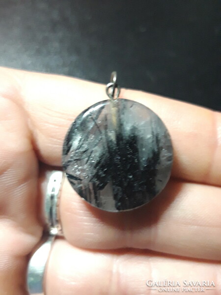 Round, polished rutile - quartz pendant