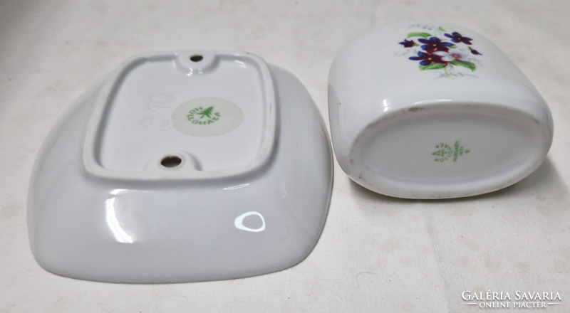 Hollóháza porcelain vase with violet pattern and bowl or ashtray are sold together in perfect condition