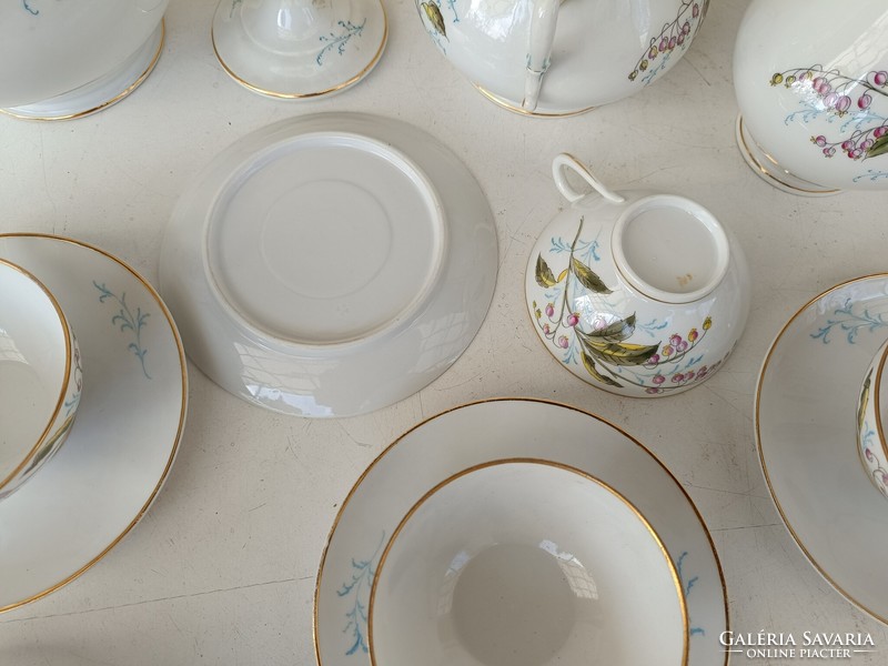 Antique coffee and tea porcelain set, tableware, 2 sugar jugs, milk spout, 9 cups + 9 saucers 8631
