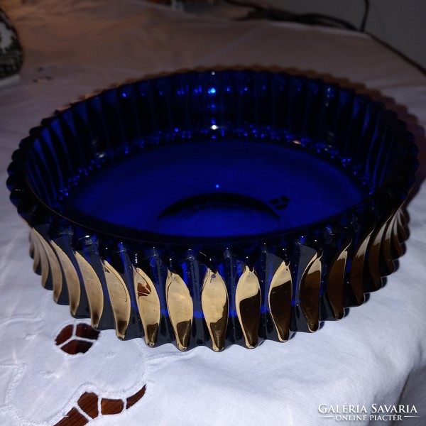Beautiful, blue, Czechoslovak glass bowl, centerpiece, offering.