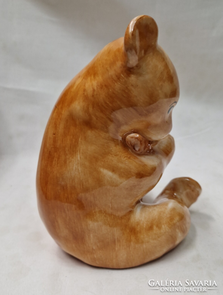 Bodrogkeresztúri nagyméretű kézzel festett kerámia maci figura hibátlan állapotban 16 cm.