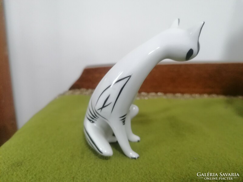 Art deco stílusú retro Hollóházi porcelán cica