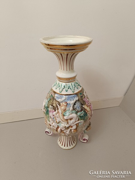 Antique capodimonte capo di monte richly gilded porcelain large vase with two handles 222 8421