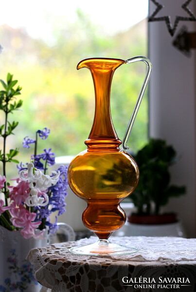 Amber glass slim pourer, carafe, bimini lauscha (?), Beautiful, airy, fantastic piece