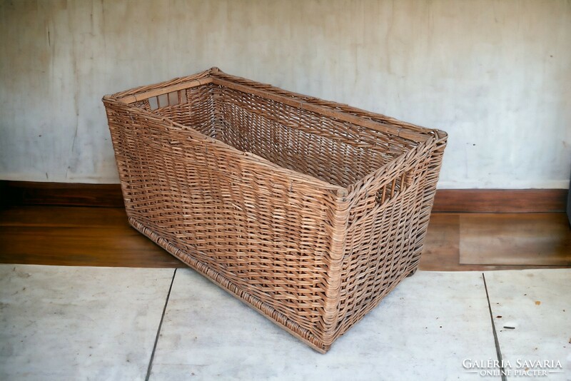 Vintage large reinforced cane basket storage