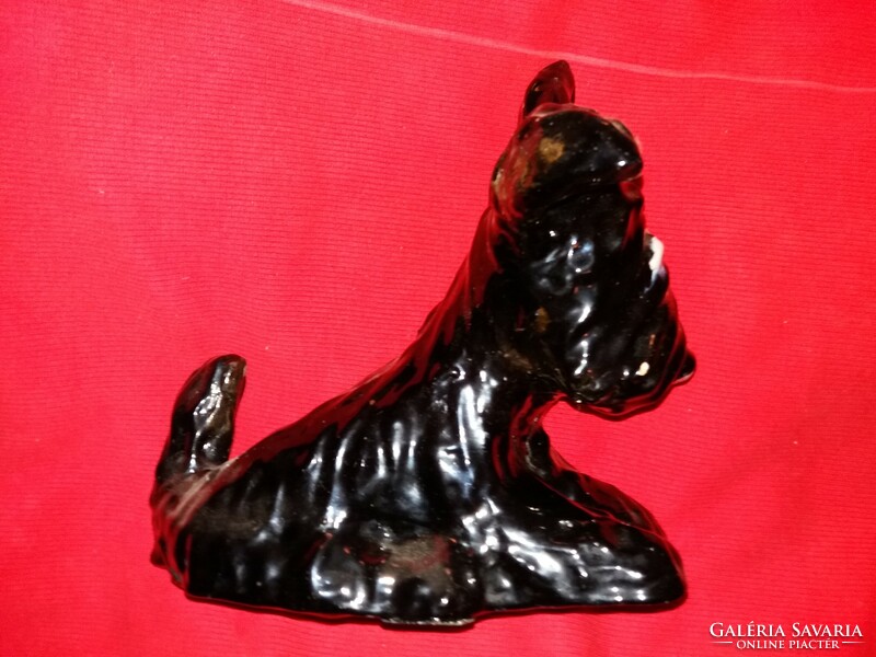 Antik H. Rahmer Mária kerámia fekete kutyus,kutya 23 x 23 cm képek szerint