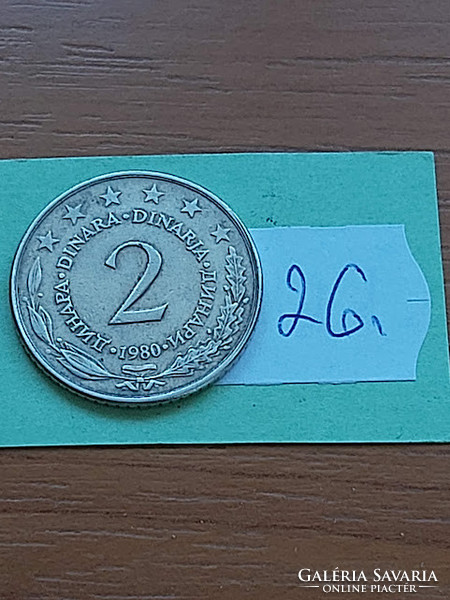 Yugoslavia 2 dinars 1980 copper-zinc-nickel 26