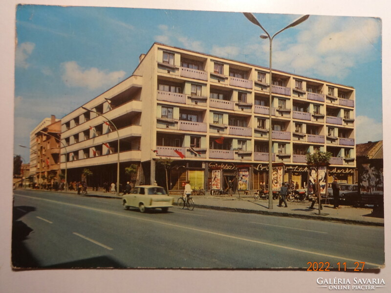 Old, retro postcard: Szolnok, Kossuth Lajos Street (1969)