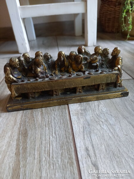 Sumptuous old marked metal sculpture: The Last Supper (9x21.5x6.7 cm)