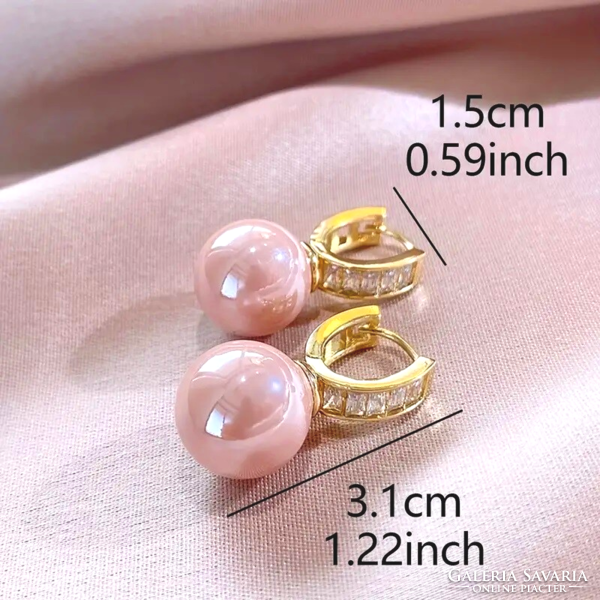 Pink pearl earrings with clear crystal inlay 402