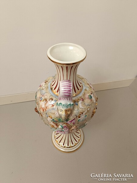 Antik capodimonte Capo di monte dúsan aranyozott sokalakos porcelán kétfüles nagy váza 222 8421