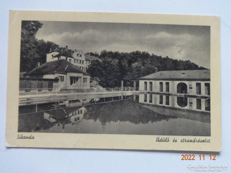 Régi postatiszta képeslap: Sikonda, Üdülő és strandrészlet (50-es évek)