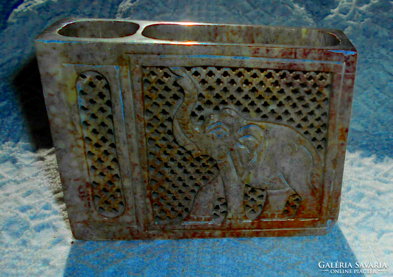 Table storage box made of grease stone - openwork carved side part