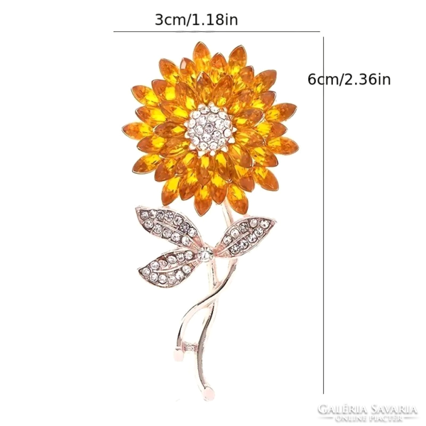 Gold-plated sunflower, yellow and clear crystal brooch 18