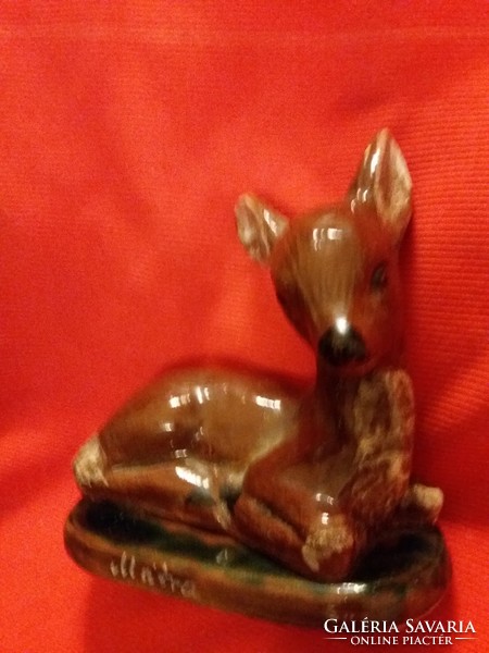 Old Hungarian ceramic reclining deer figure with souvenir shop matra inscription 14 x 16 cm according to pictures
