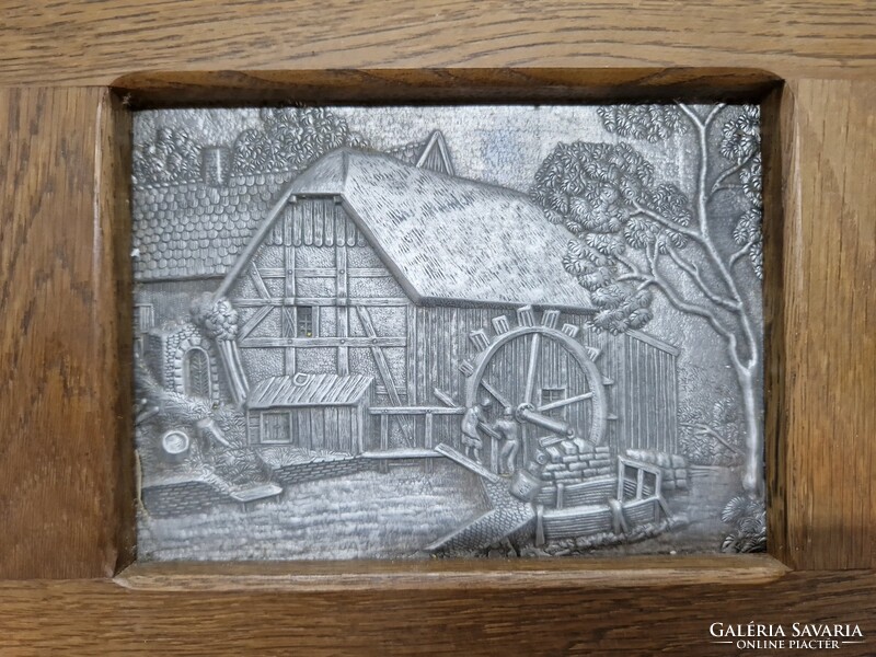 Wooden key box with tin decorated door