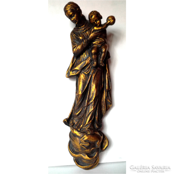 Bronzed ceramic statue of Mary with the child Jesus