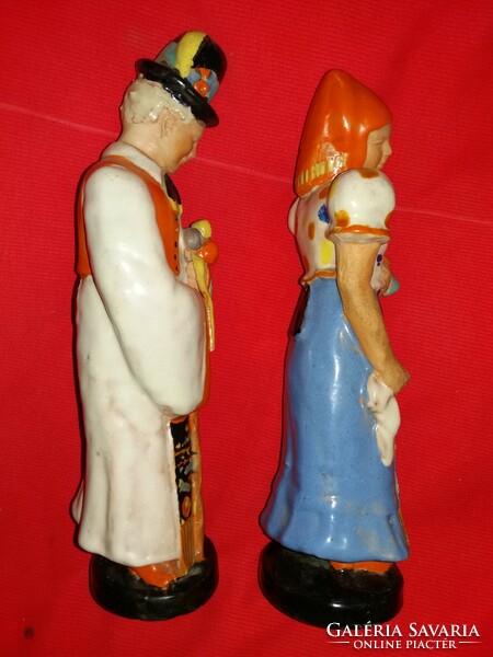 Antique Jolán Matyó Szécsi painted ceramic pair of large rare figurines 30 cm/piece as shown in pictures