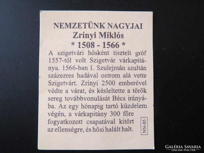 Nemzetünk nagyjai sorozat Ag.999 színezüst, Zrínyi Miklós 1508-1566