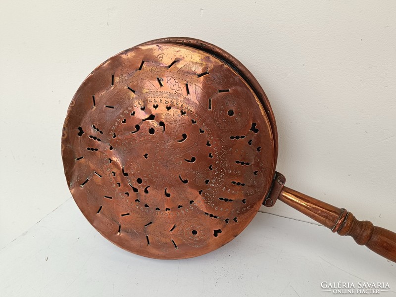 Antique copper kitchen tool turned handle coffee roaster with opening lid coffee roaster 616 8458