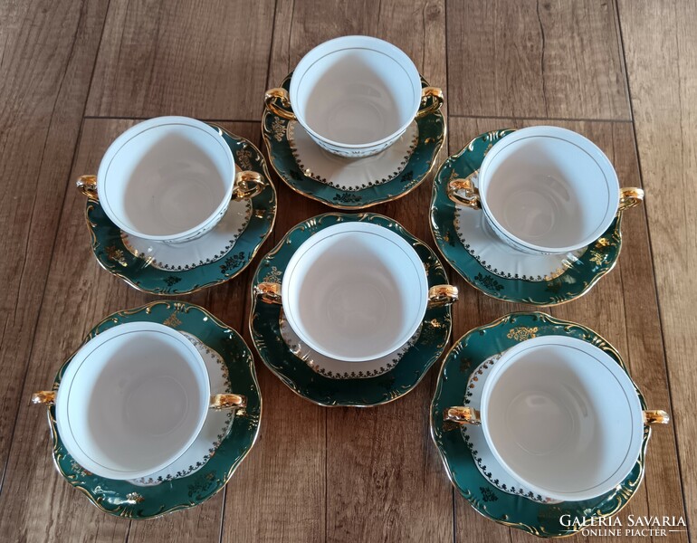 Zsolnay Zöld Pompadour mintás 6 darab leveses csésze