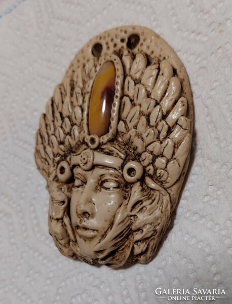 Kézzel készült 'Indián nő' amulett mokaittal