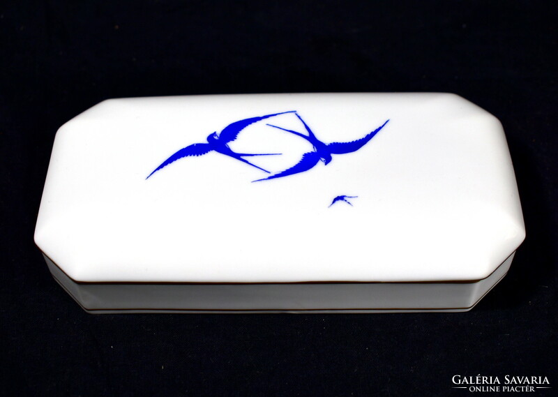 Herend Malév swallow pattern large wide porcelain box