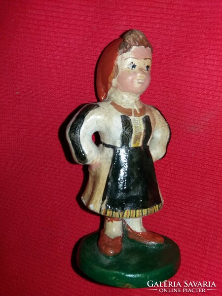 Antique marked Hungarian ceramic figurine Hummel-type folk costume woman in a dance pose 11 x 5 cm