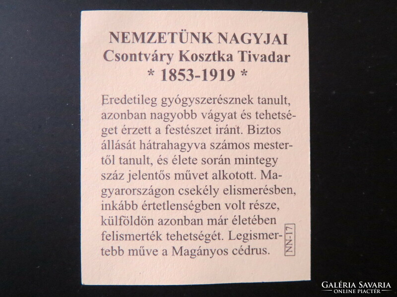 Nemzetünk nagyjai sorozat Ag.999 színezüst, Csontváry Kosztka Tivadar 1853-1919