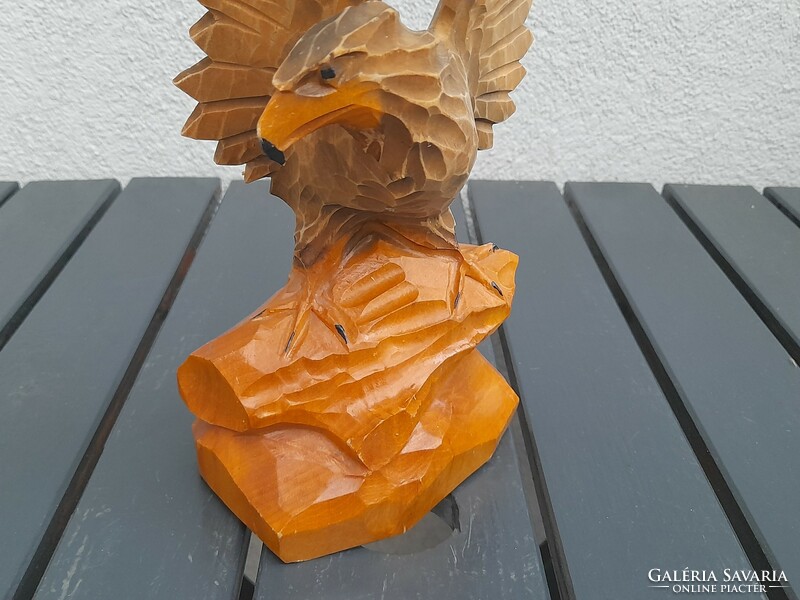 Large hand carved wooden eagle statue