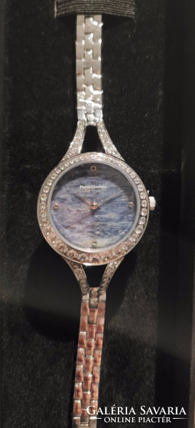 Pierre chaubert white topaz/ blue jade jewelry watch decorated with real precious stones - new
