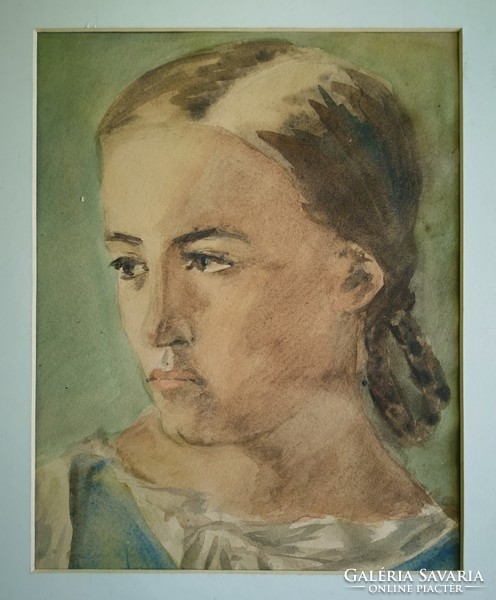 Portrait of a girl. 1940s, watercolor.