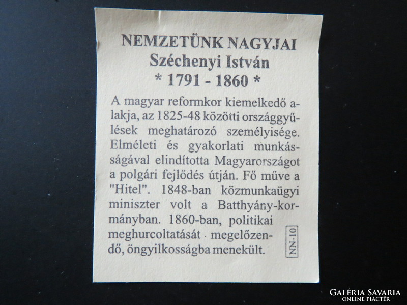 Nemzetünk nagyjai sorozat Ag.999 színezüst, Széchenyi István 1791-1860