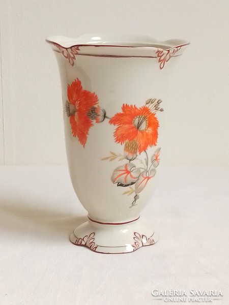 Antik régi jelzett Drasche Budapest porcelán urna váza virág minta elegáns csontszínű alap 15,5 cm